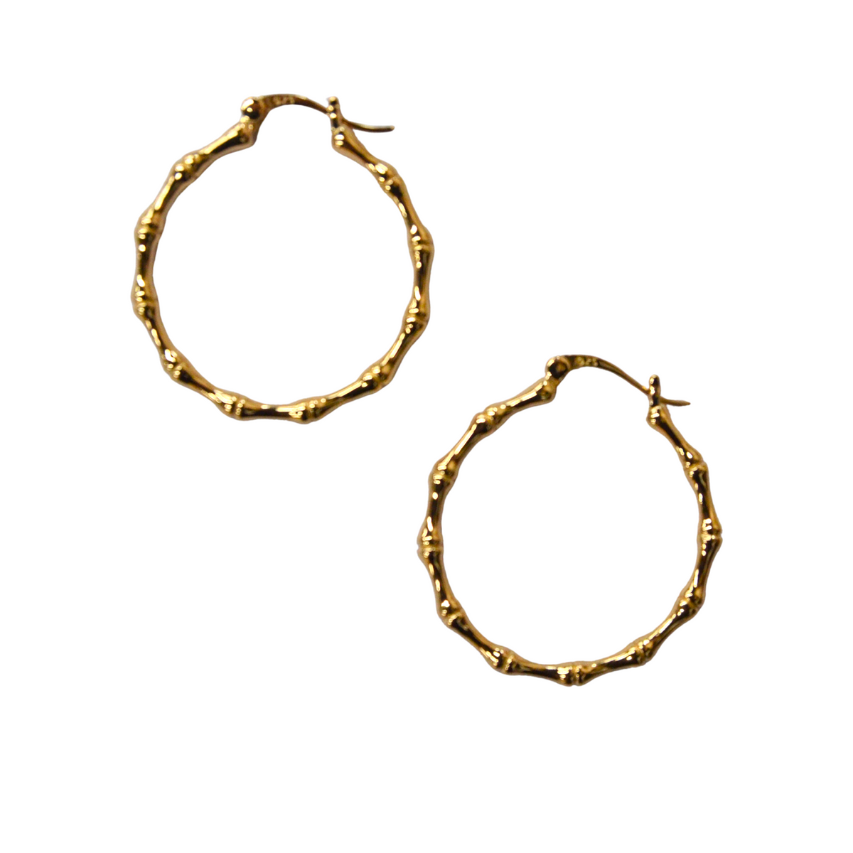 925 Italian Silver Earring Glossy Bamboo Knot Large Hoop Earrings