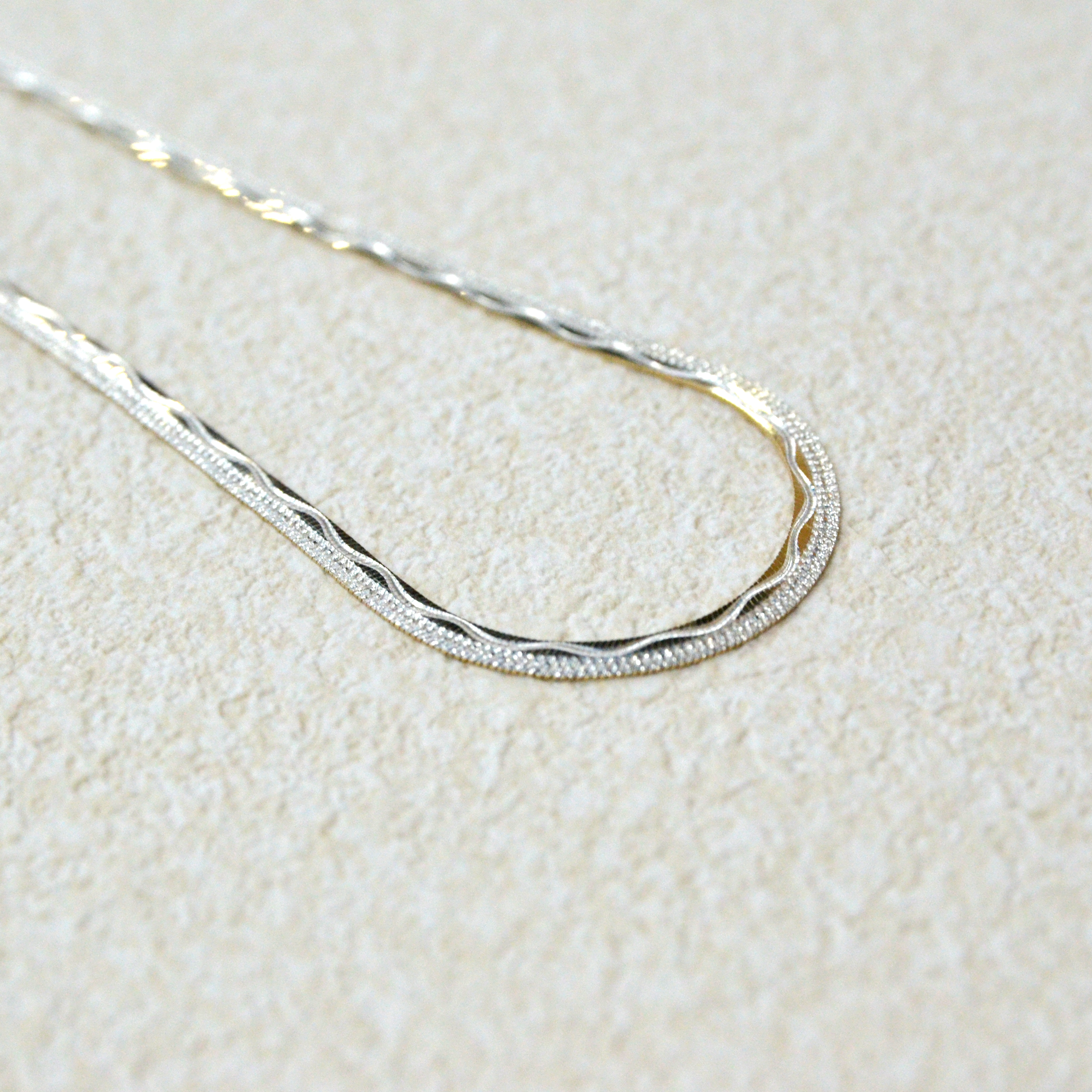 925 Italian Silver Necklace Flash Sand Wave Blade Necklace 40cm