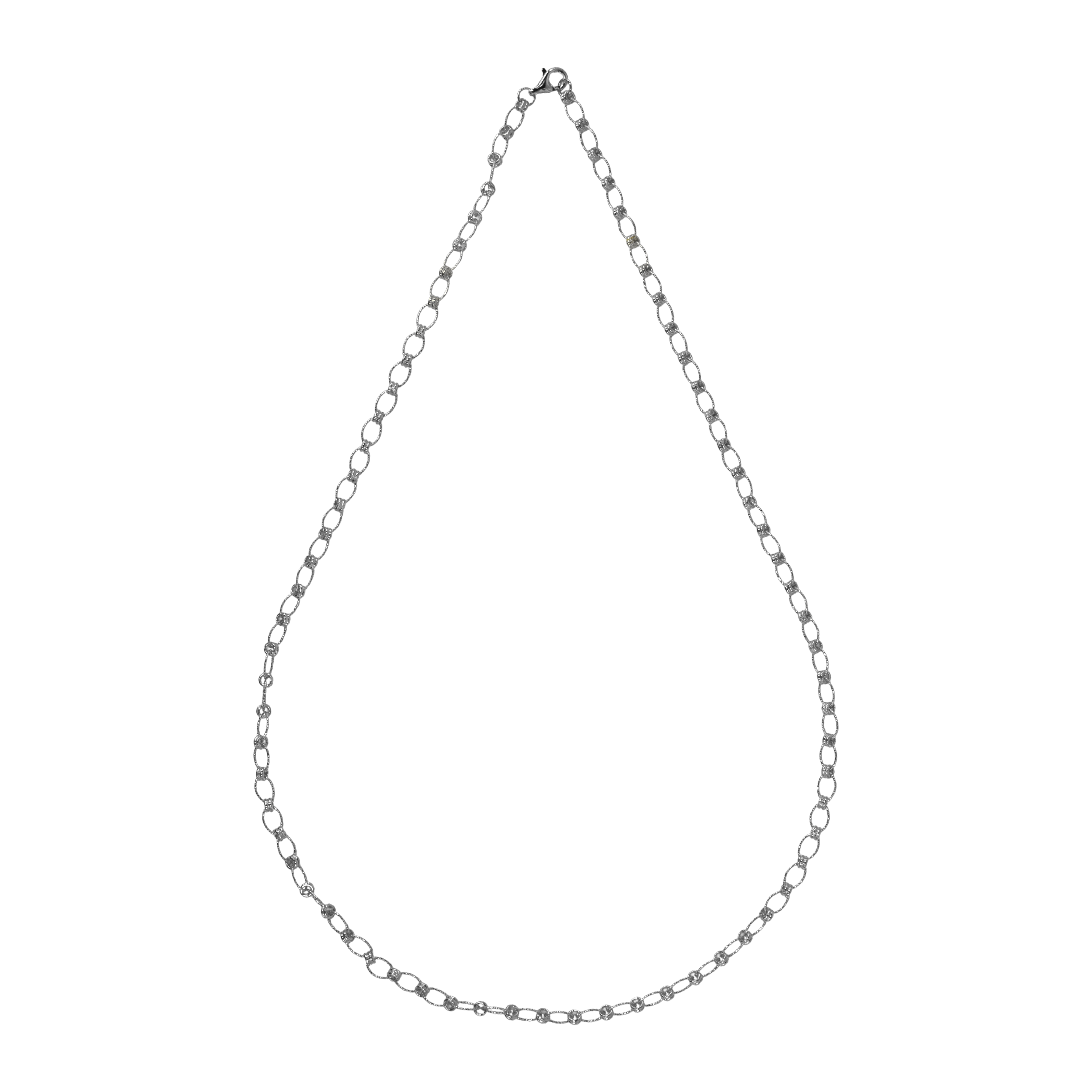 925 Italian Silver Necklace Double-circle necklace with floral oval interlinks 60cm