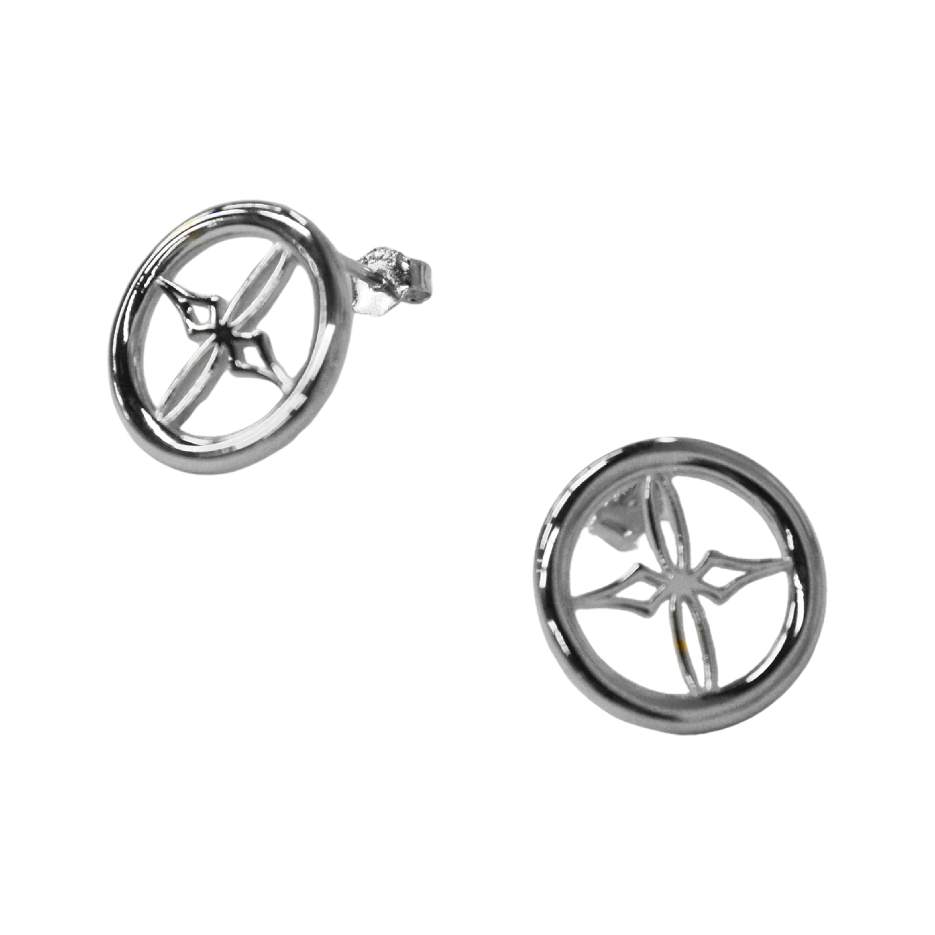 925 Italian Silver Earring Circular perforated cross-shaped flower earrings