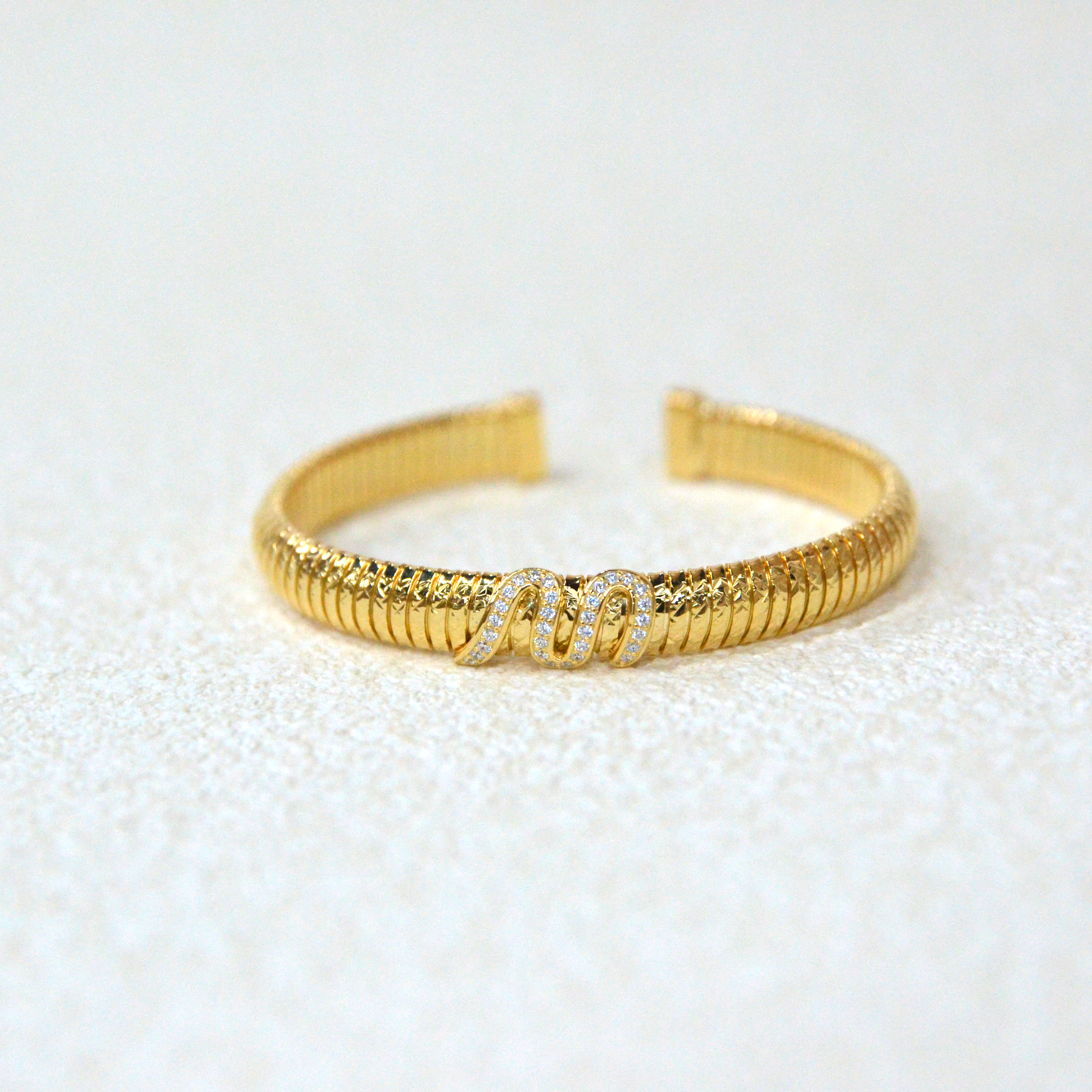 925 Italian Silver Bangle cuba threaded floral M-letter bracelet