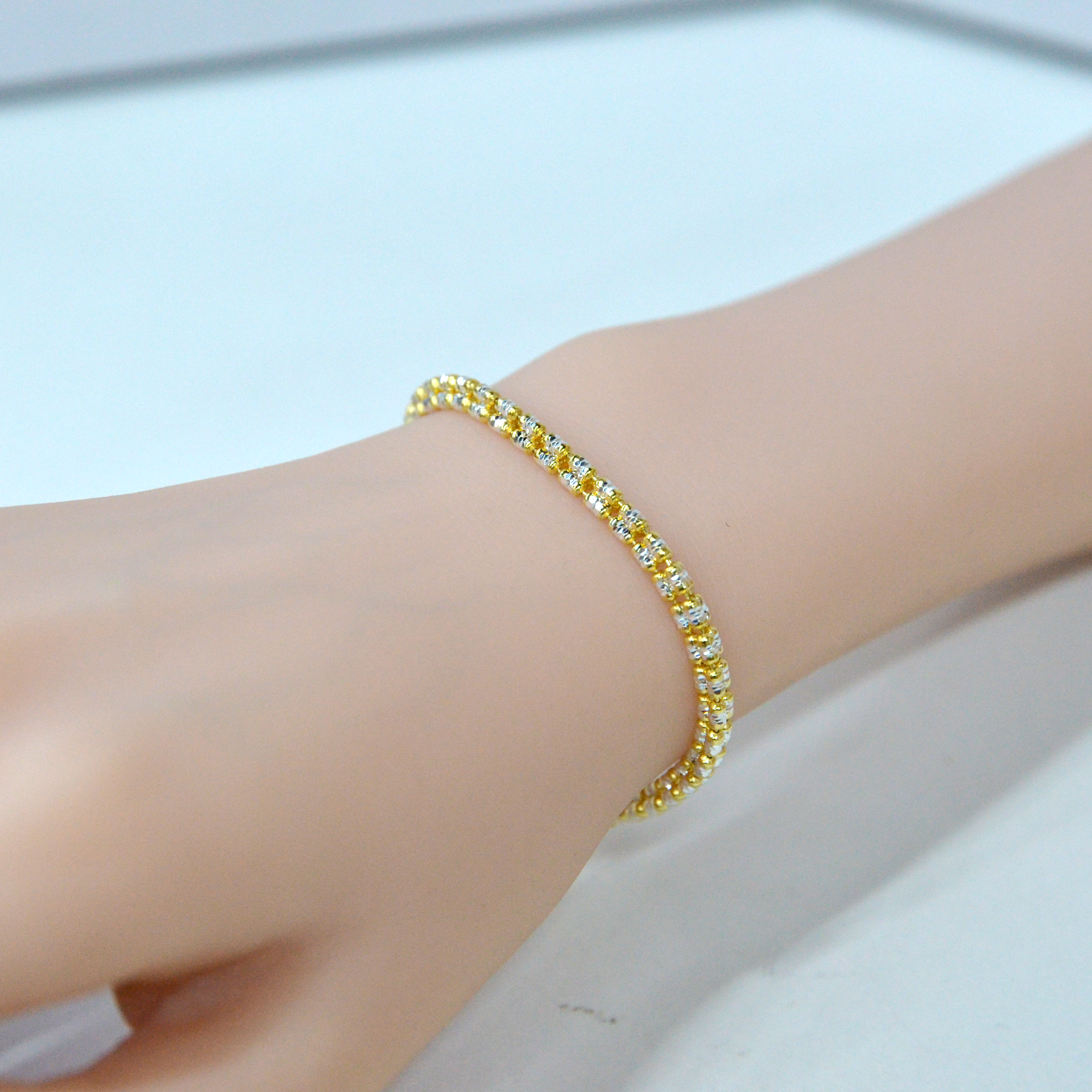 925 Italian Silver Bracelet Three-row car-drilled bracelet 16CM