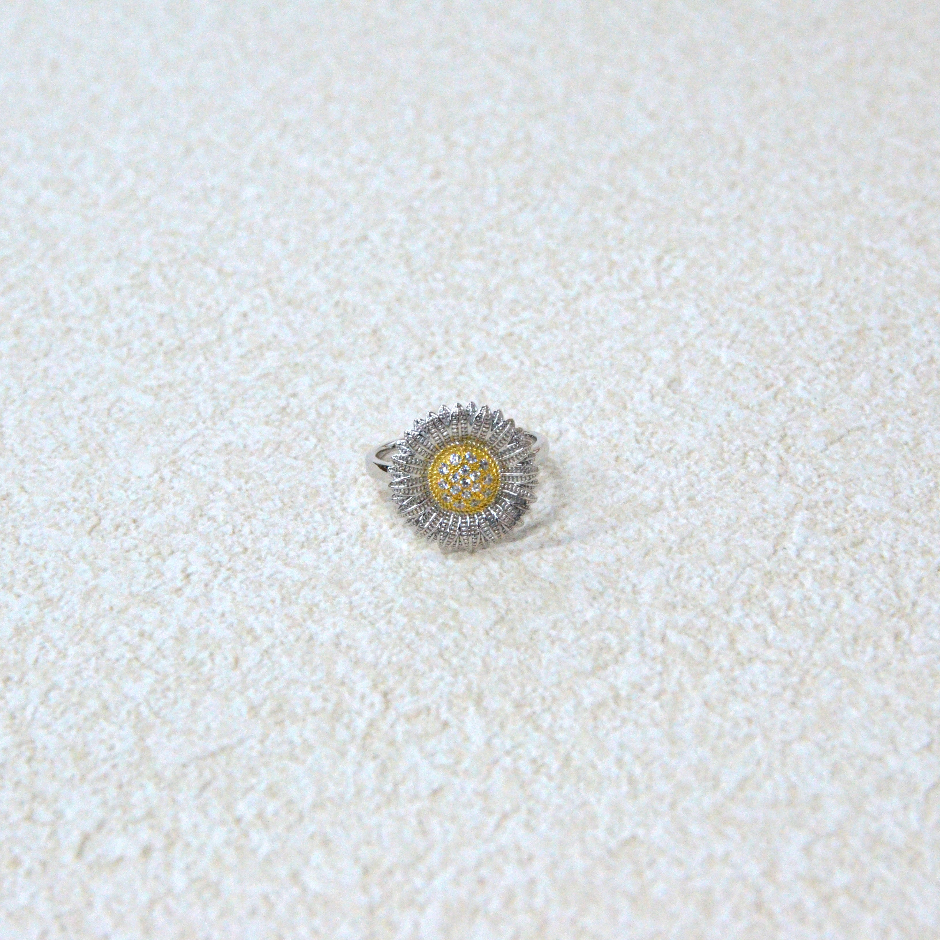 925 italian silver ring Inlaid Bellis perennis Chrysanthemum morifolium ring