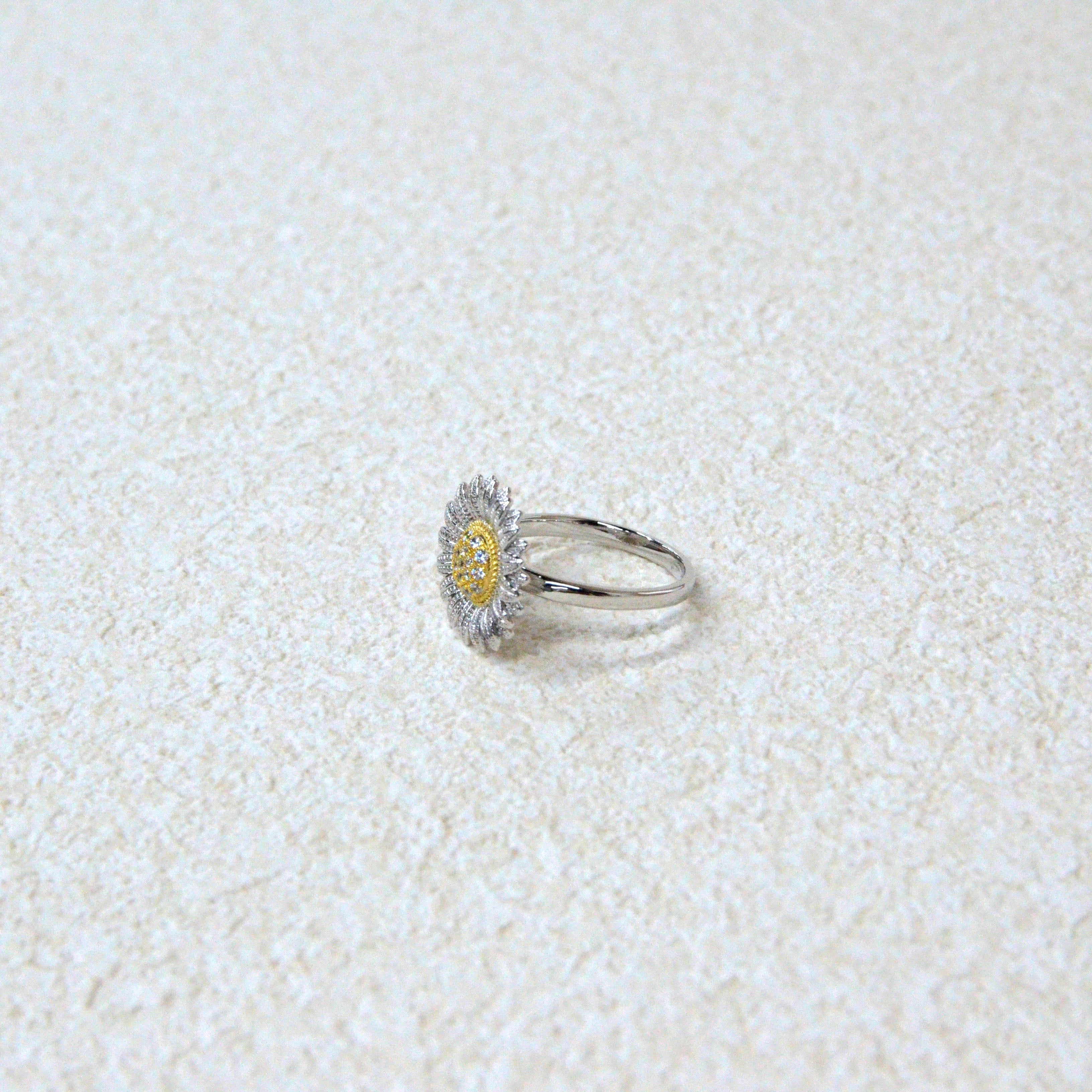 925 italian silver ring Inlaid Bellis perennis Chrysanthemum morifolium ring