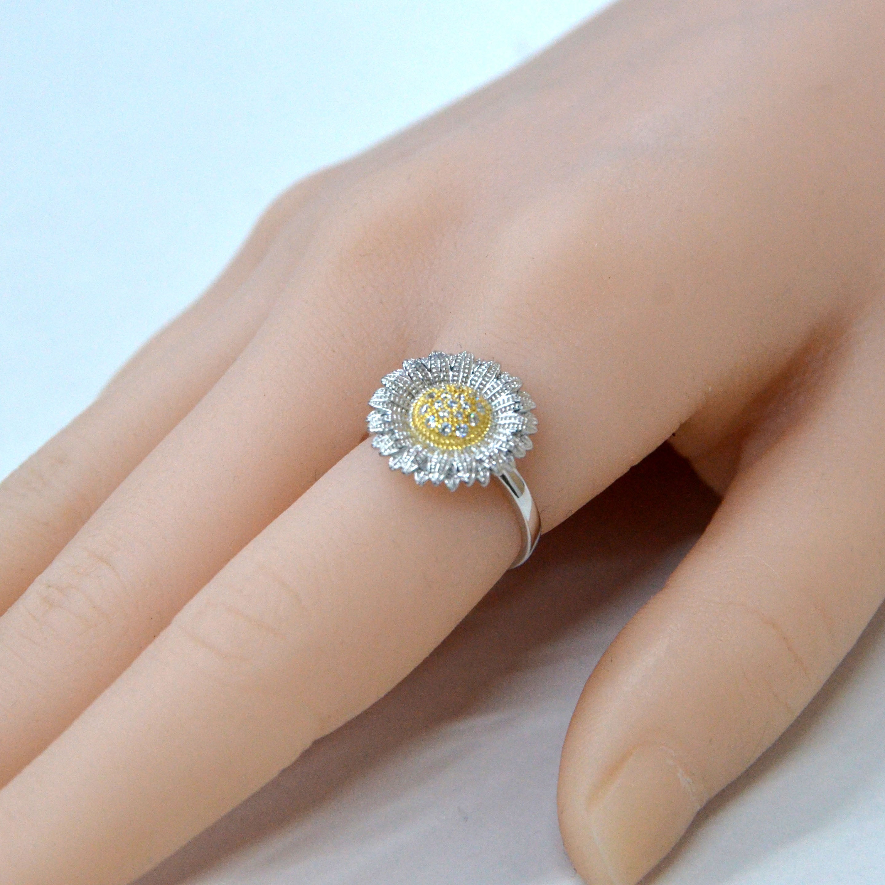 925 italian silver ring Inlaid Bellis perennis Chrysanthemum morifolium ring