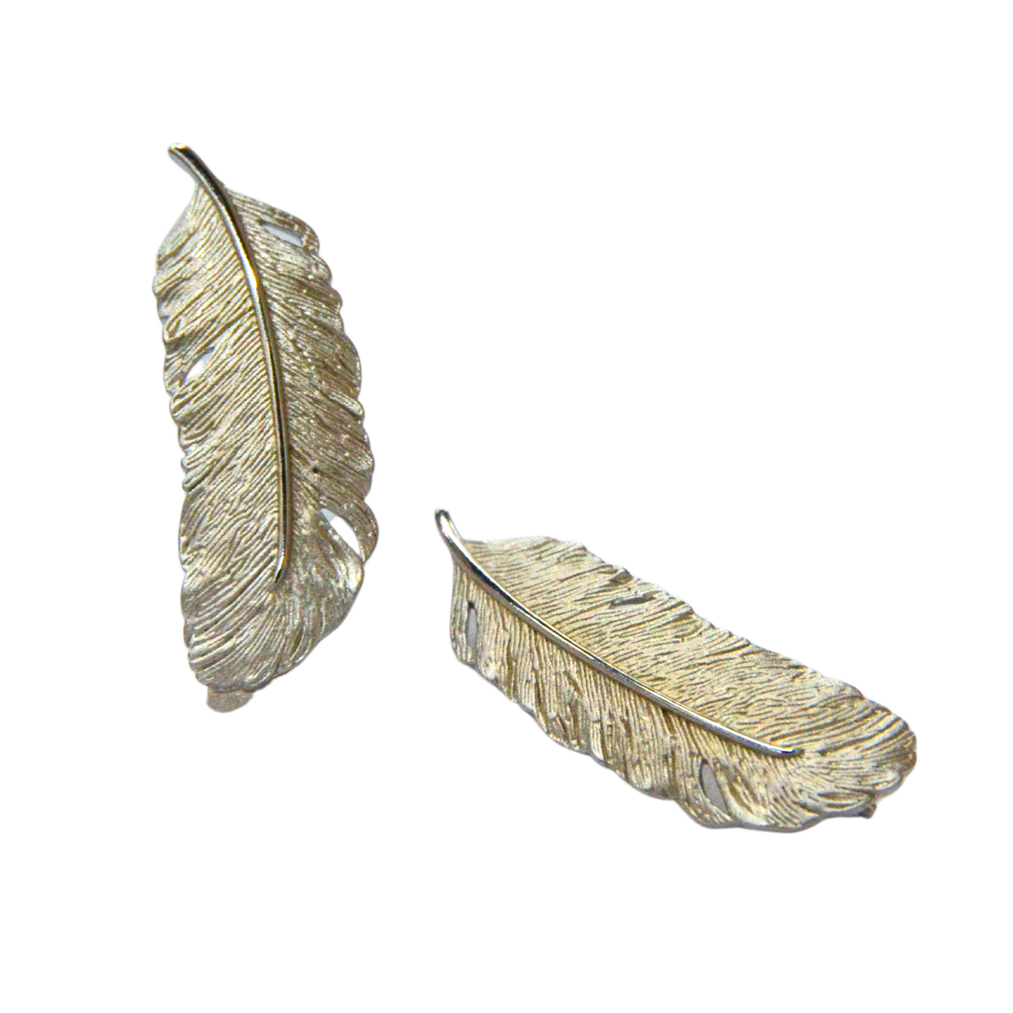 925 Italian Silver Earring Retro Feather Ear Hook with Wire Drawing