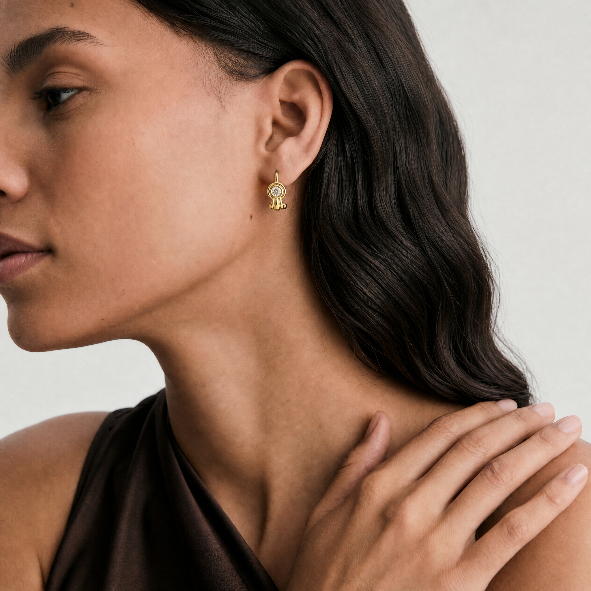 CZ Bezel Fan Huggie Earrings