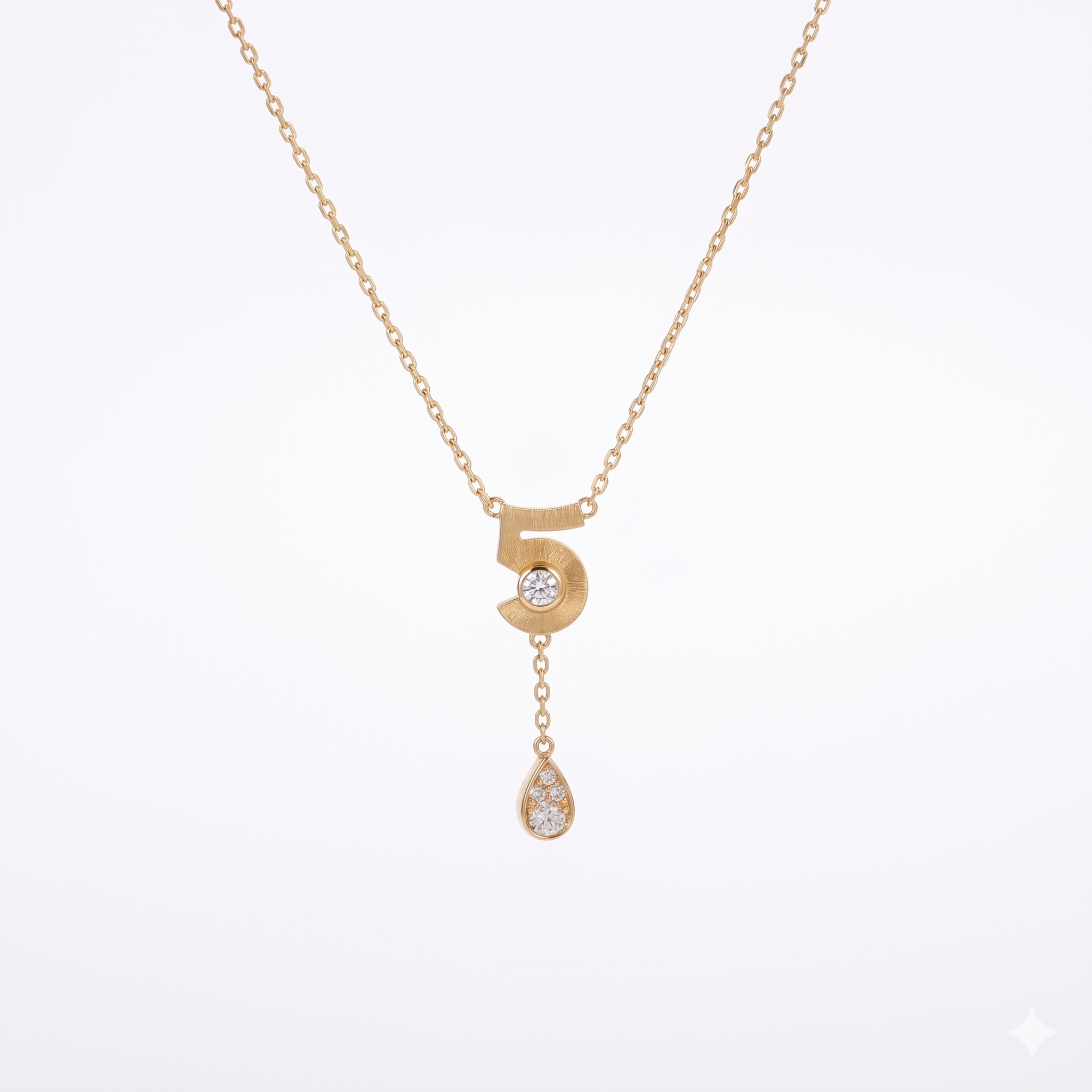 925 Silver Plated 18K Gold Italian Number Five Diamond Drop Necklace