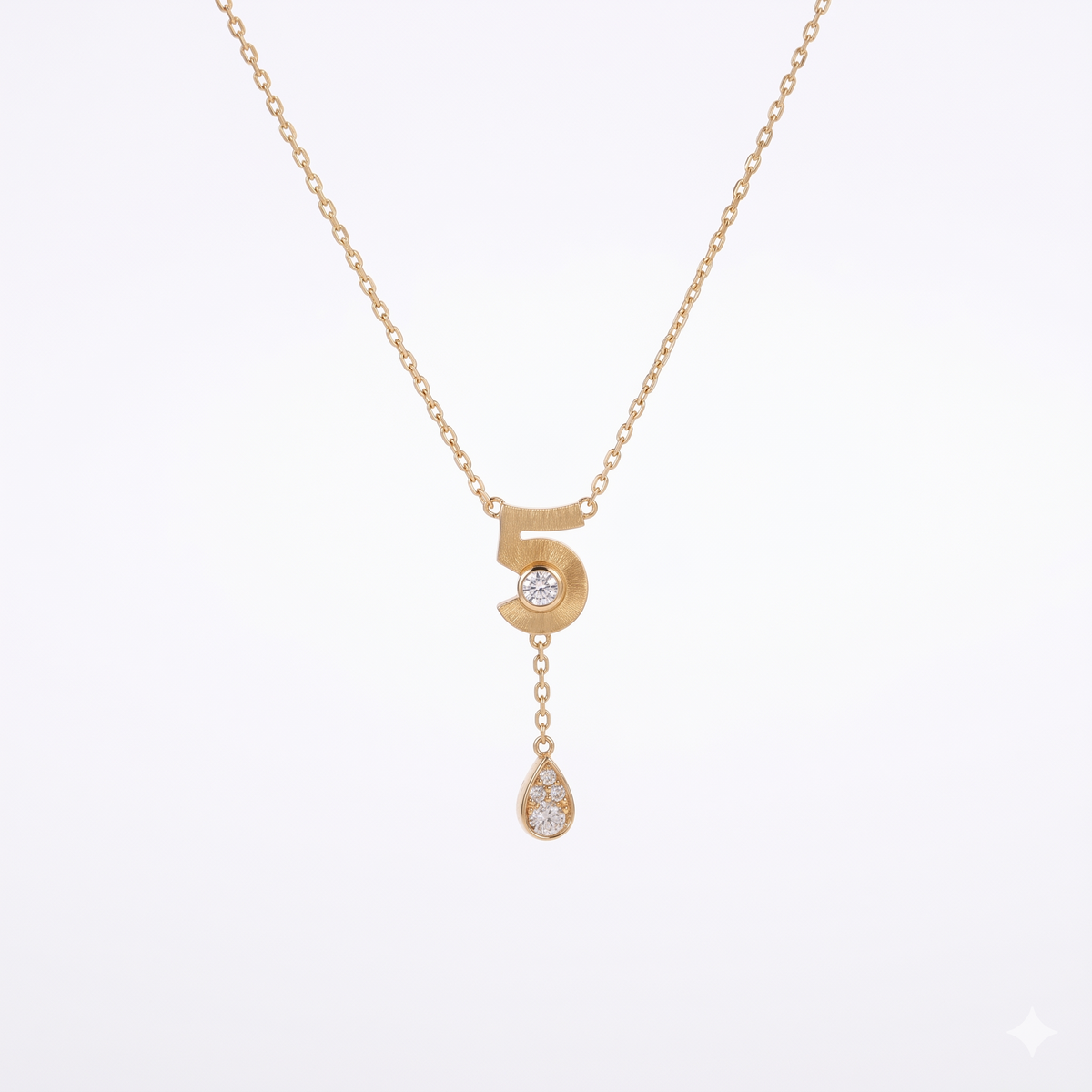 925 Silver Plated 18K Gold Italian Number Five Diamond Drop Necklace