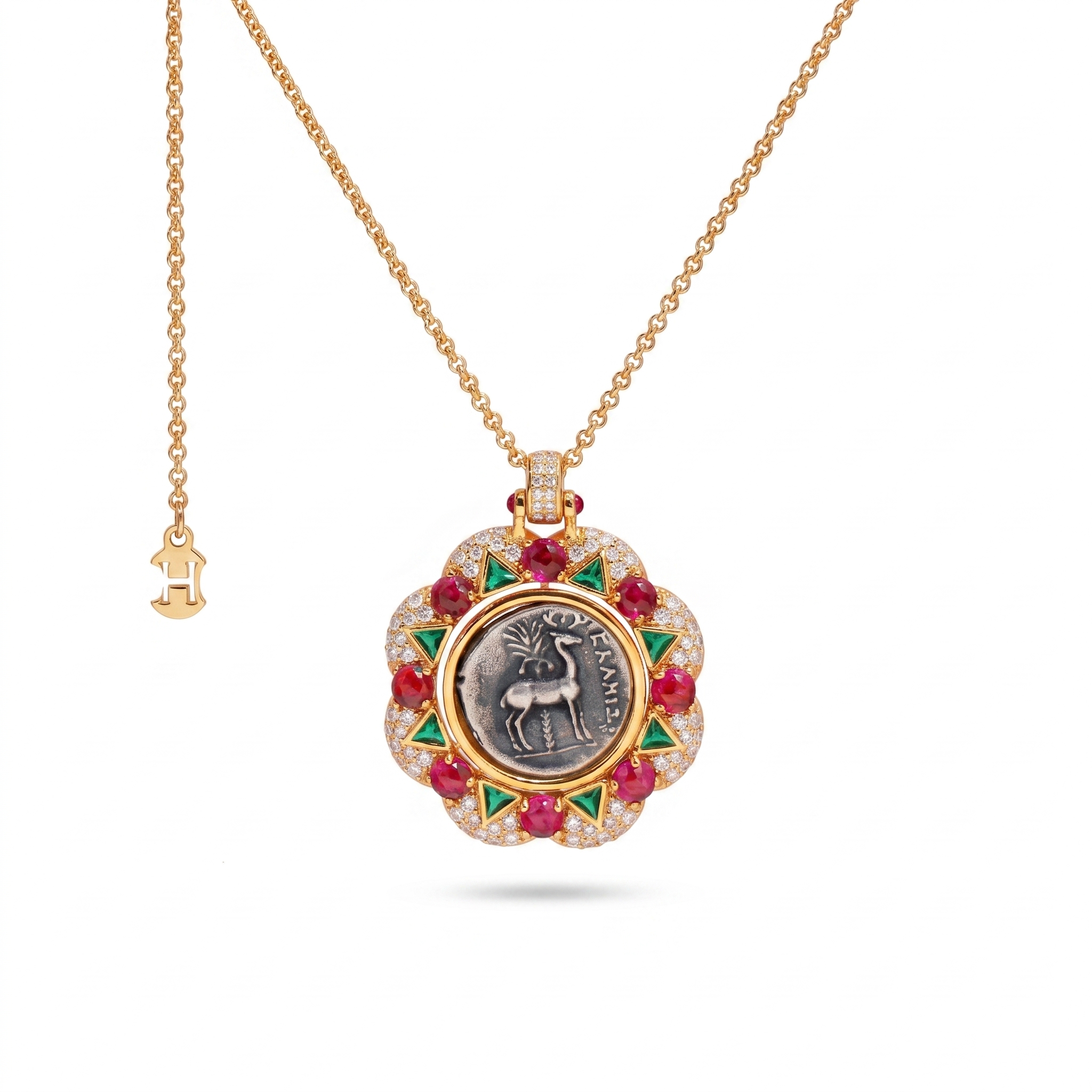 925 Silver Plated 18K Gold Italian Queen Bee Ancient Coin Pendant Necklace