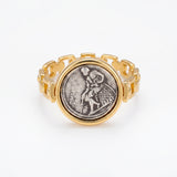 925 Silver Plated 18K Gold Italian Chain Link Ancient Coin Ring