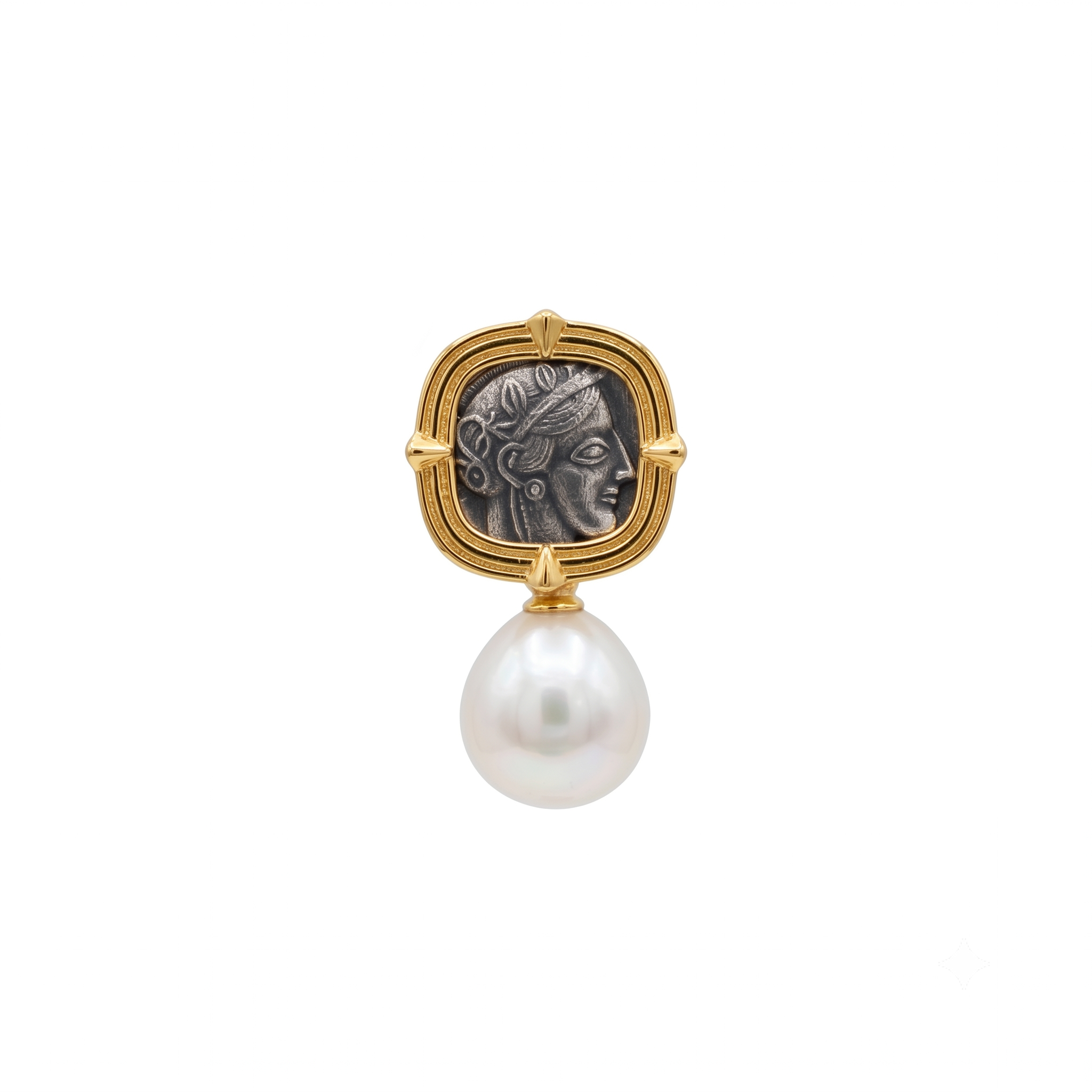 925 Silver Plated 18K Gold Italian Athena Pearl Coin Stud Earrings