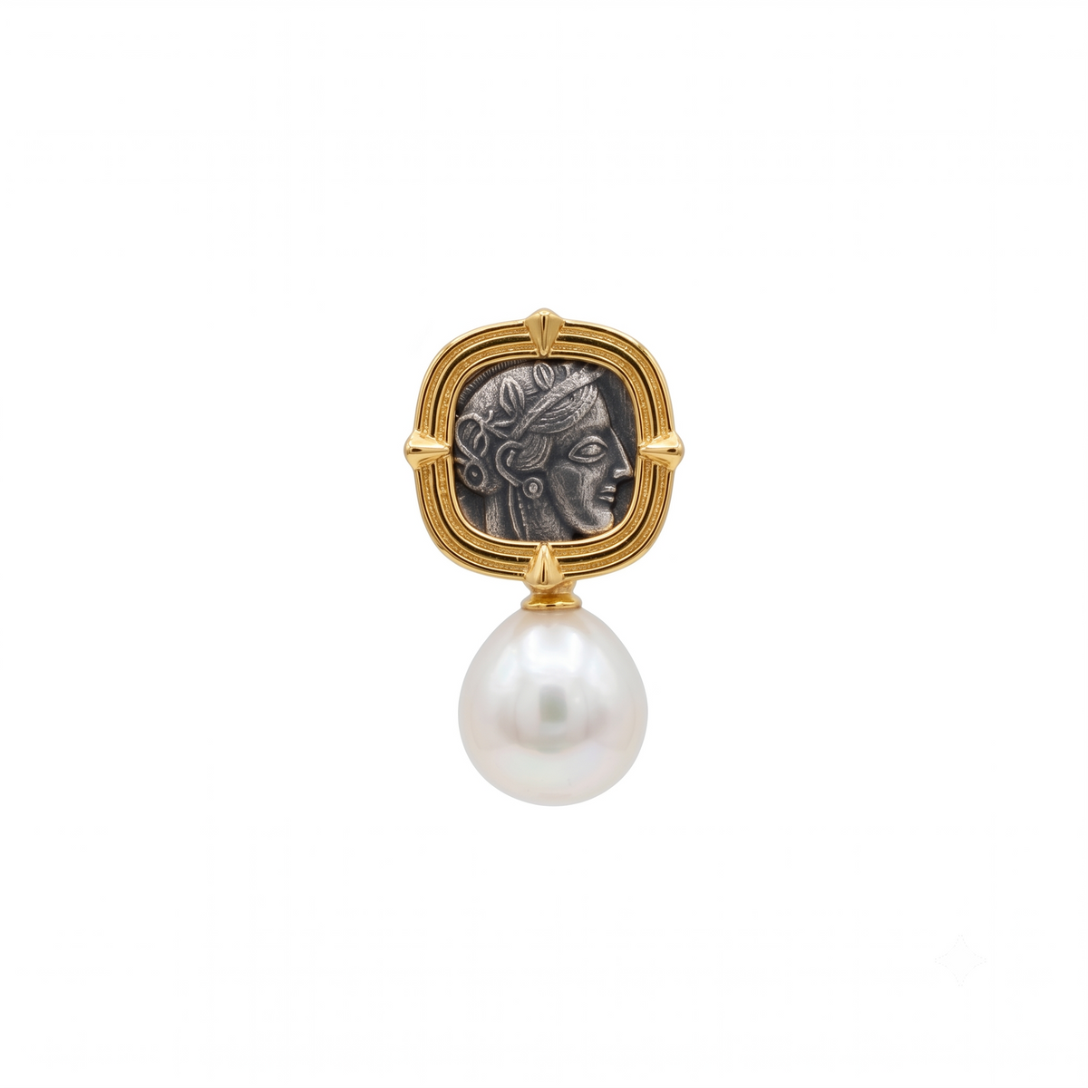 925 Silver Plated 18K Gold Italian Athena Pearl Coin Stud Earrings