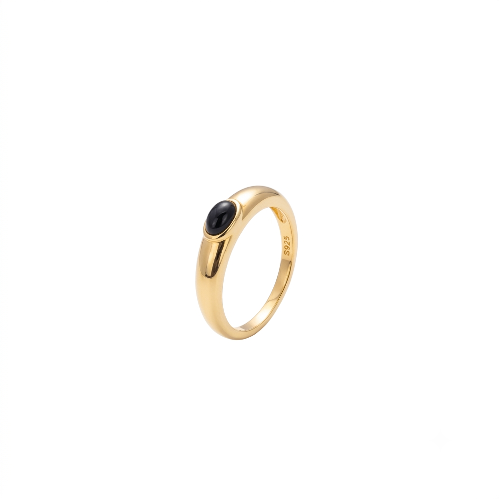 925 Silver Plated 18K Gold Italian Noir Onyx Signet Ring