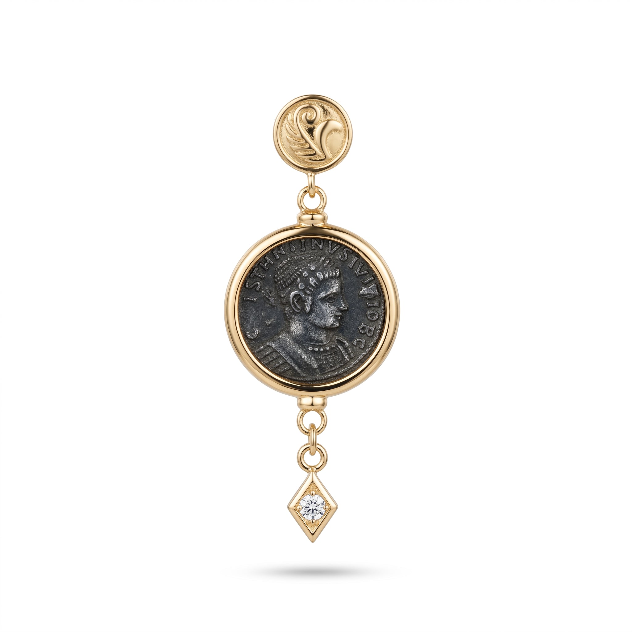 925 Silver Plated 18K Gold Italian Ancient Coin Pendant Earrings