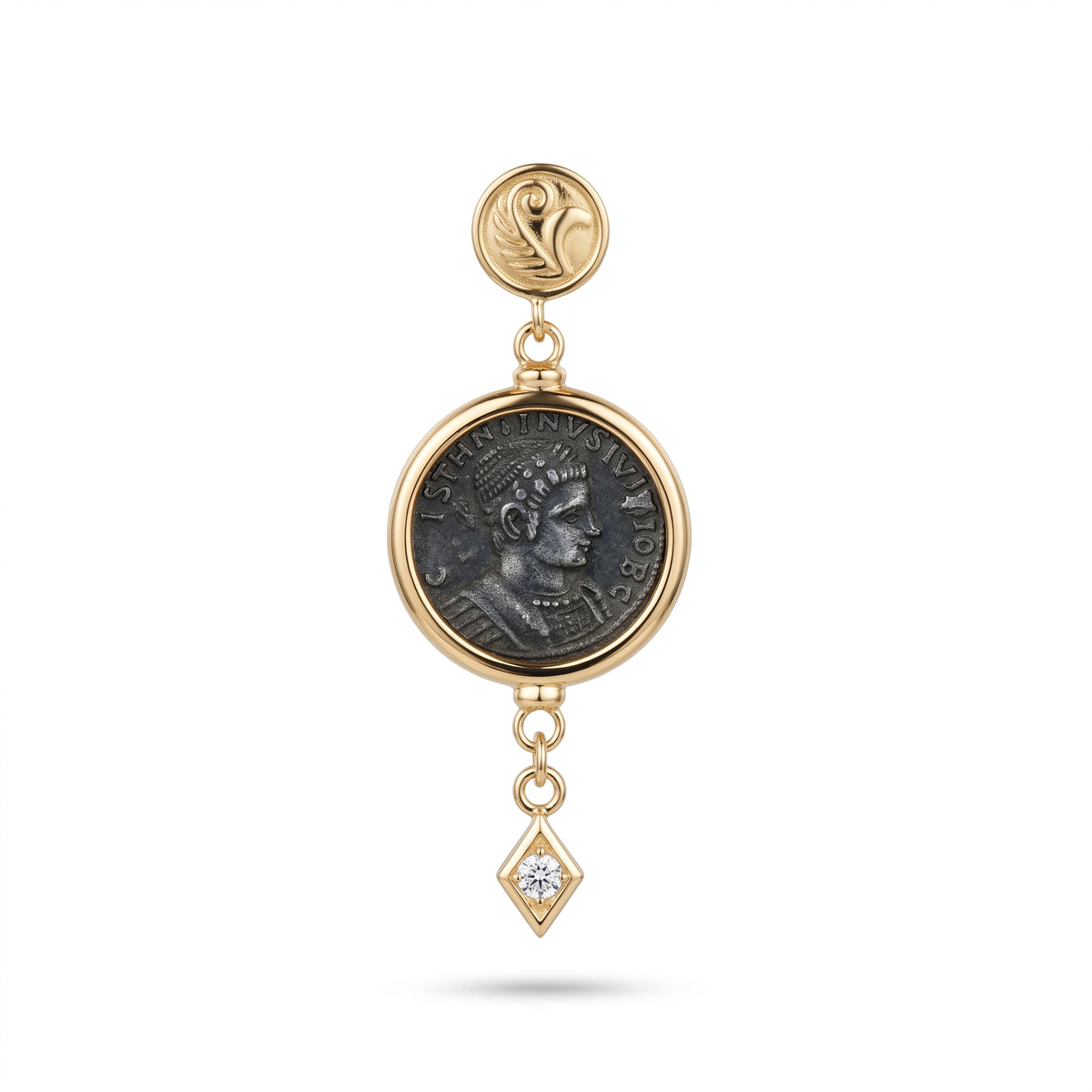 925 Silver Plated 18K Gold Italian Ancient Coin Pendant Earrings