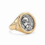 925 Silver Plated 18K Gold Italian Black Gold Ancient Greek Diamond Pattern Ring