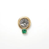 925 Silver Plated 18K Gold Italian Lion with Emerald Coin Earrings