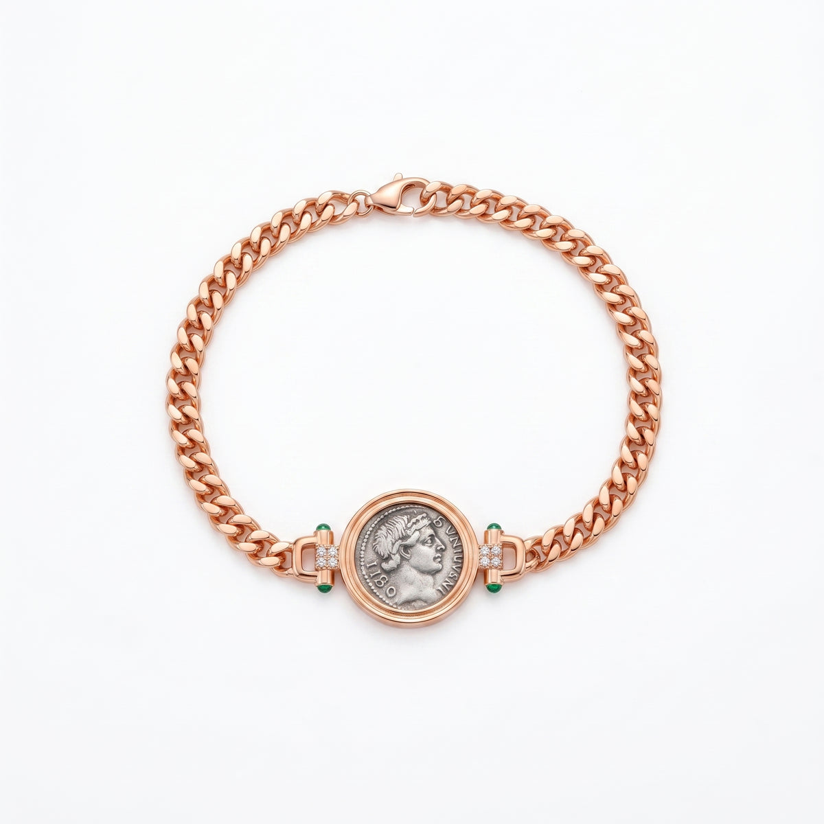 925 Silver Plated 18K Gold Italian Square Diamond Ancient Coin Bracelet