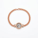 925 Silver Plated 18K Gold Italian Square Diamond Ancient Coin Bracelet