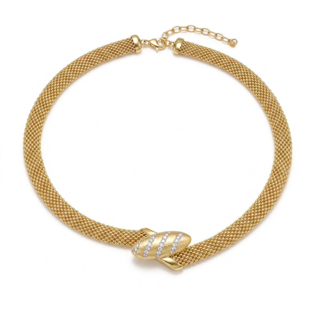 925 Silver Plated 18K Gold Italian Aurora Pavé Mesh Statement Necklace