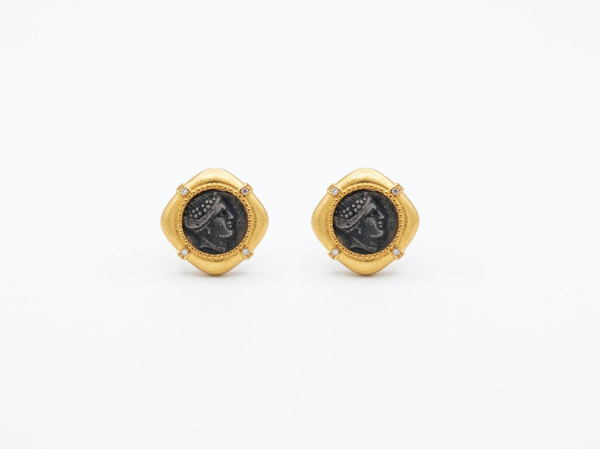 925 Silver Plated 18K Gold Italian Amazon Warrior Brushed Stud Earrings