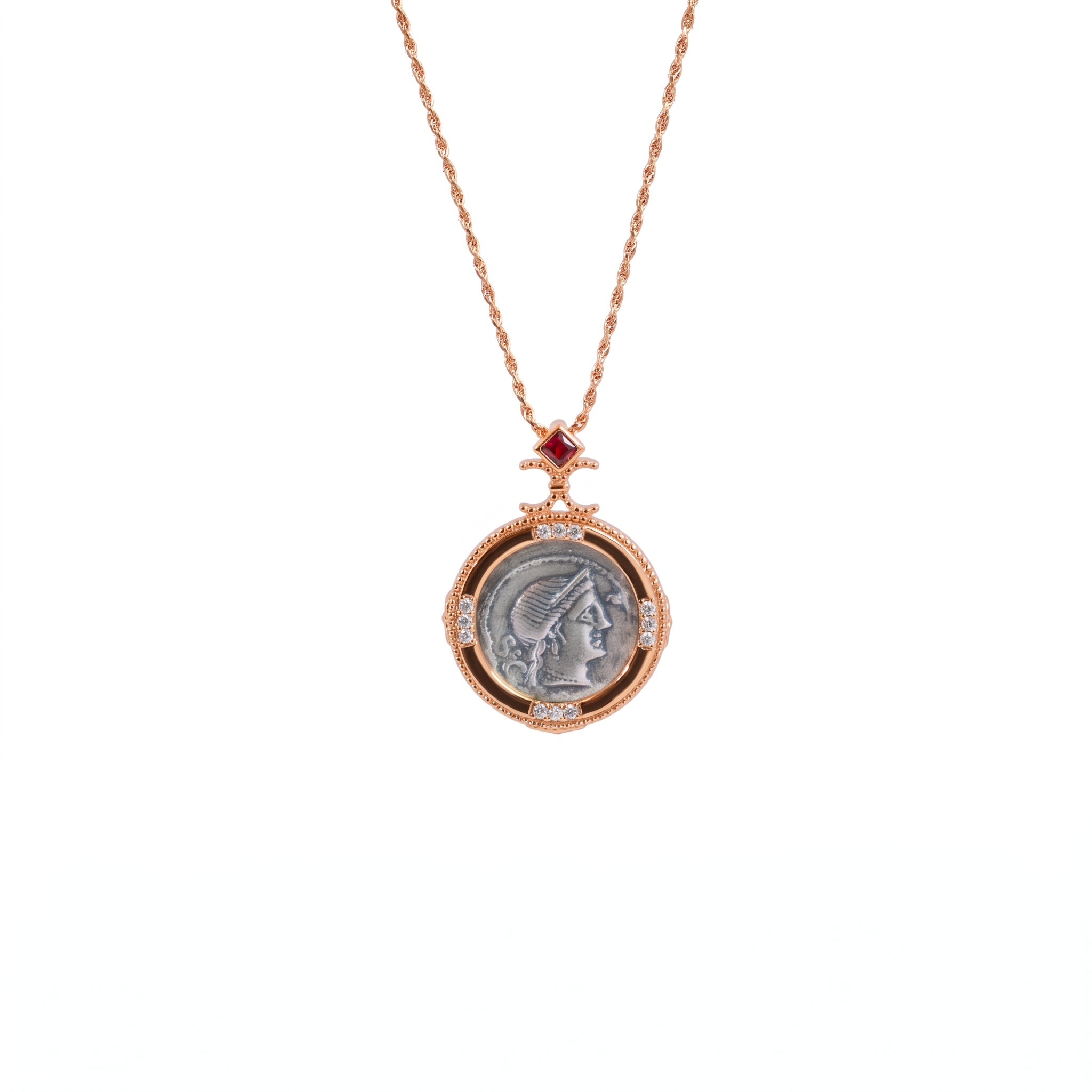 925 Silver Plated 18K Gold Italian Double-Sided Rotating Ancient Coin Necklace