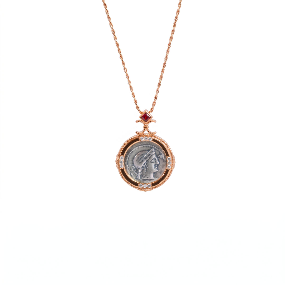 925 Silver Plated 18K Gold Italian Double-Sided Rotating Ancient Coin Necklace