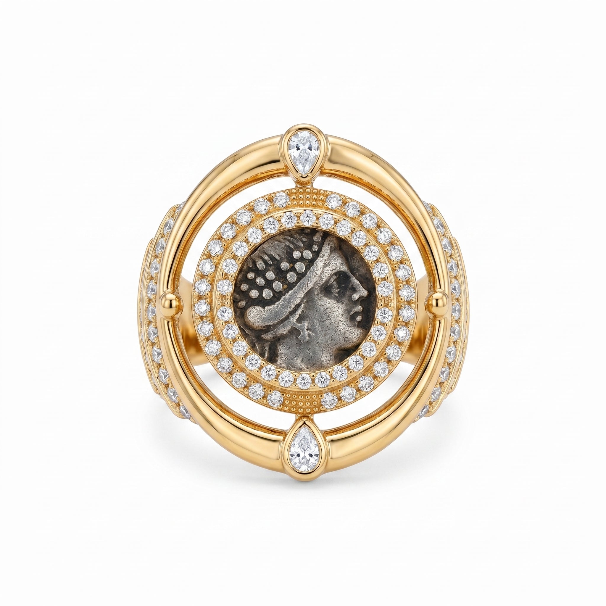 925 Silver Plated 18K Gold Italian Amazon Warrior Rotating Ring