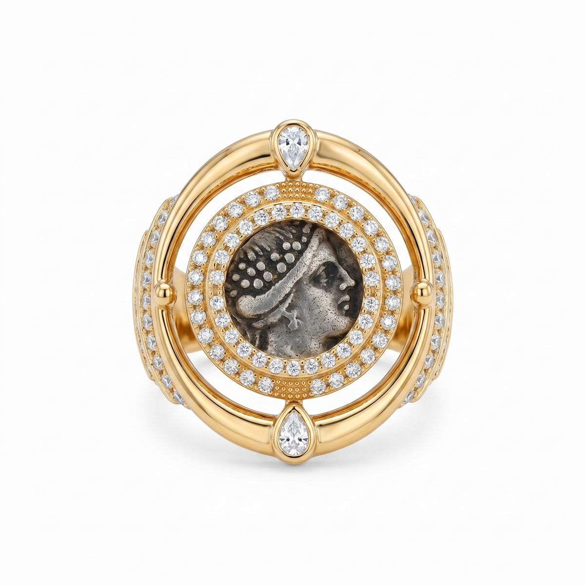 925 Silver Plated 18K Gold Italian Amazon Warrior Rotating Ring