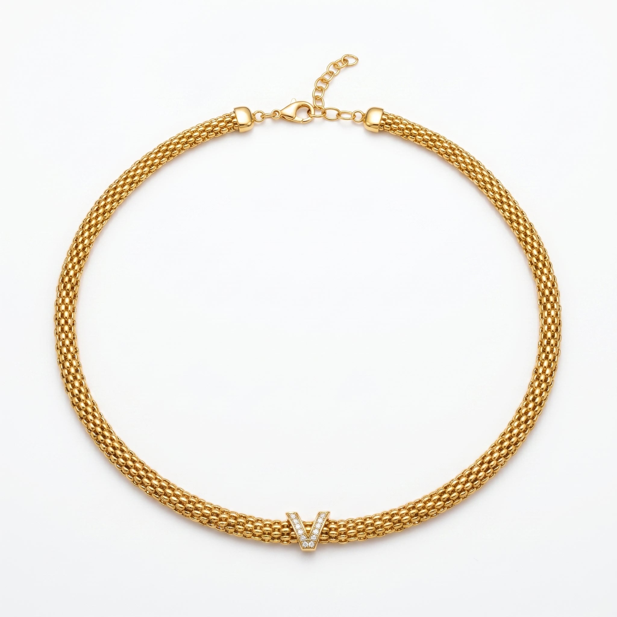 925 Silver Plated 18K Gold Italian Vera V Pavé Mesh Necklace