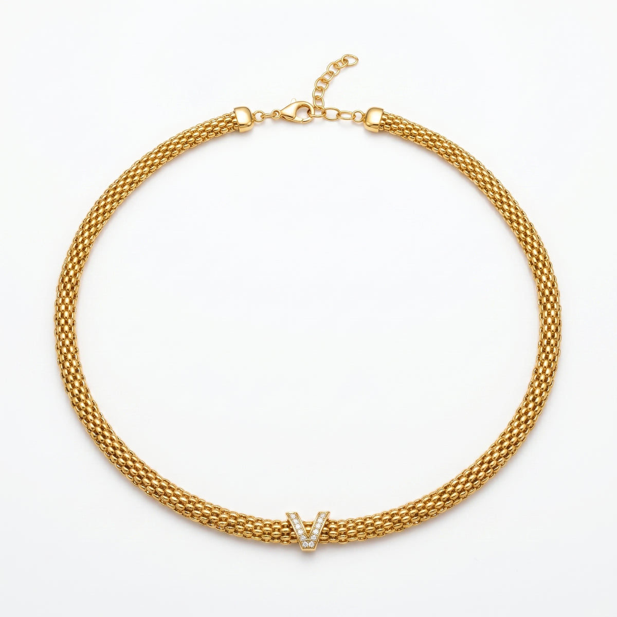 925 Silver Plated 18K Gold Italian Vera V Pavé Mesh Necklace