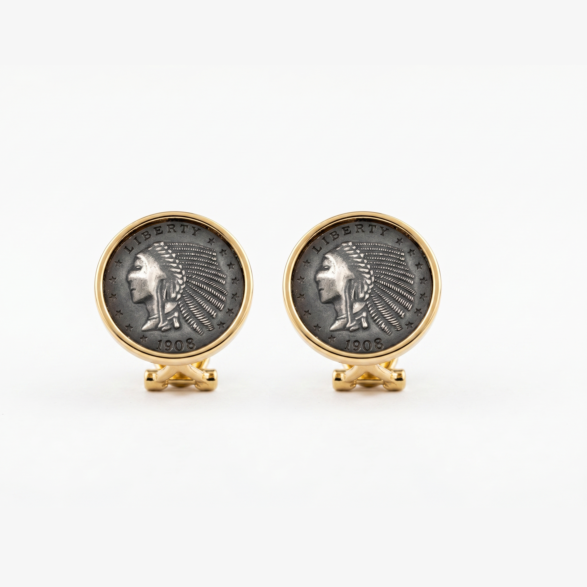 925 Silver Plated 18K Gold Italian Indian Vintage Coin Ear Cuffs