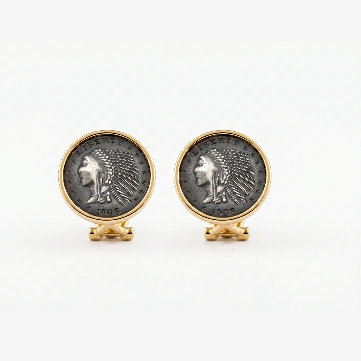 925 Silver Plated 18K Gold Italian Indian Vintage Coin Ear Cuffs