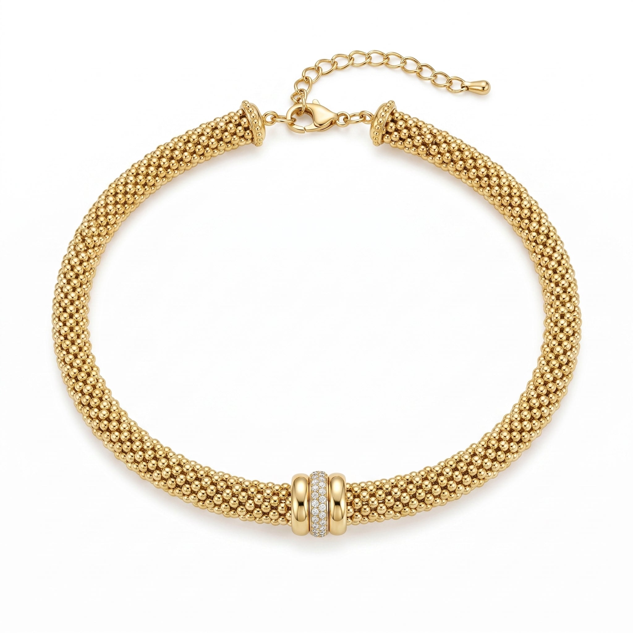 925 Silver Plated 18K Gold Italian Imperia Pavé Mesh Collar Necklace
