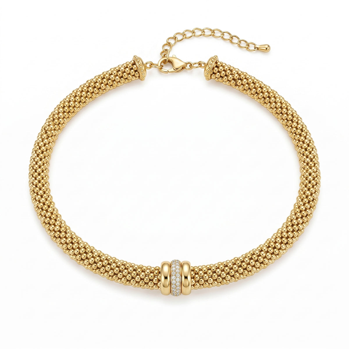 925 Silver Plated 18K Gold Italian Imperia Pavé Mesh Collar Necklace