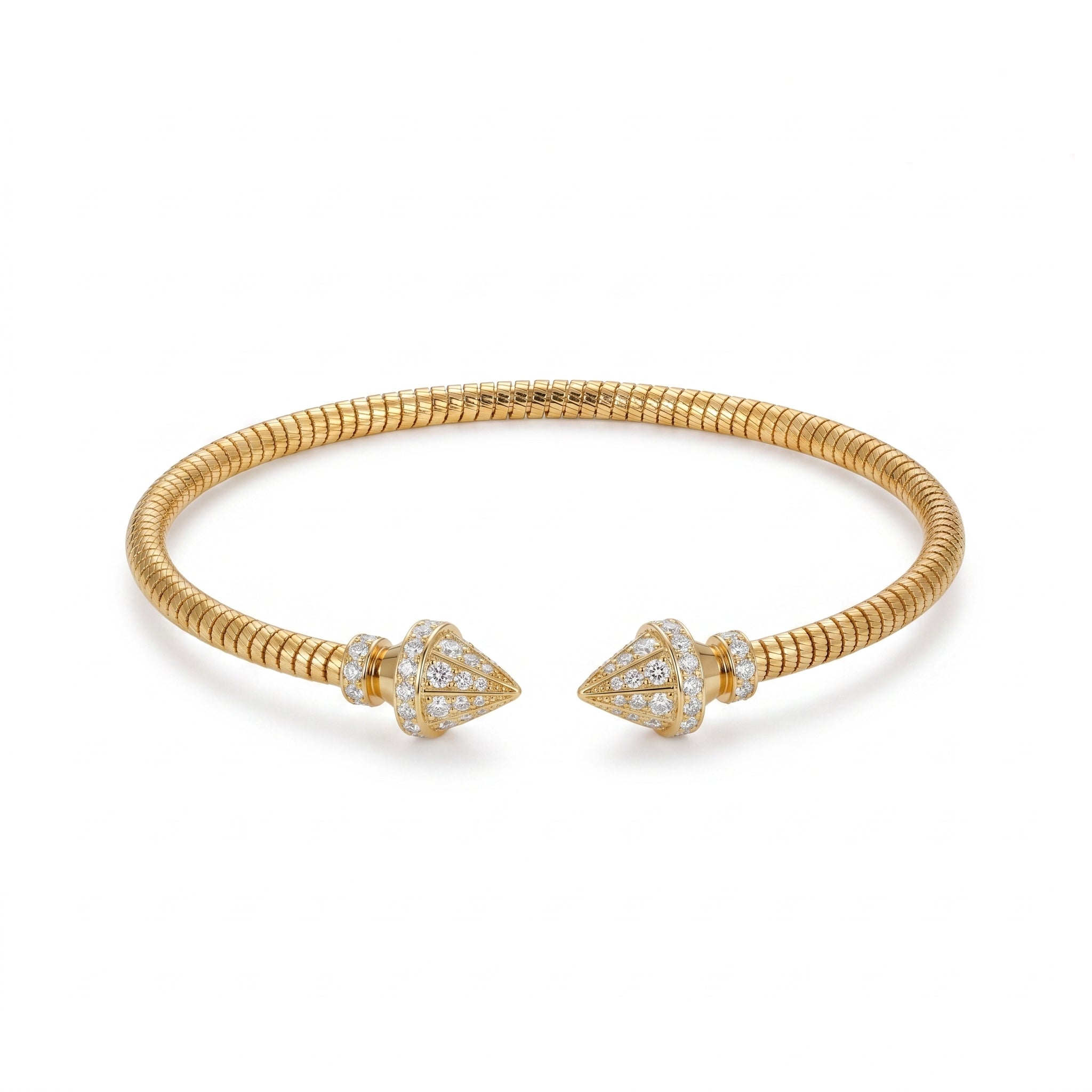 925 Silver-Plated 18K Gold Italian Snake Bone Texture Cone-Shaped Zircon Open Bracelet