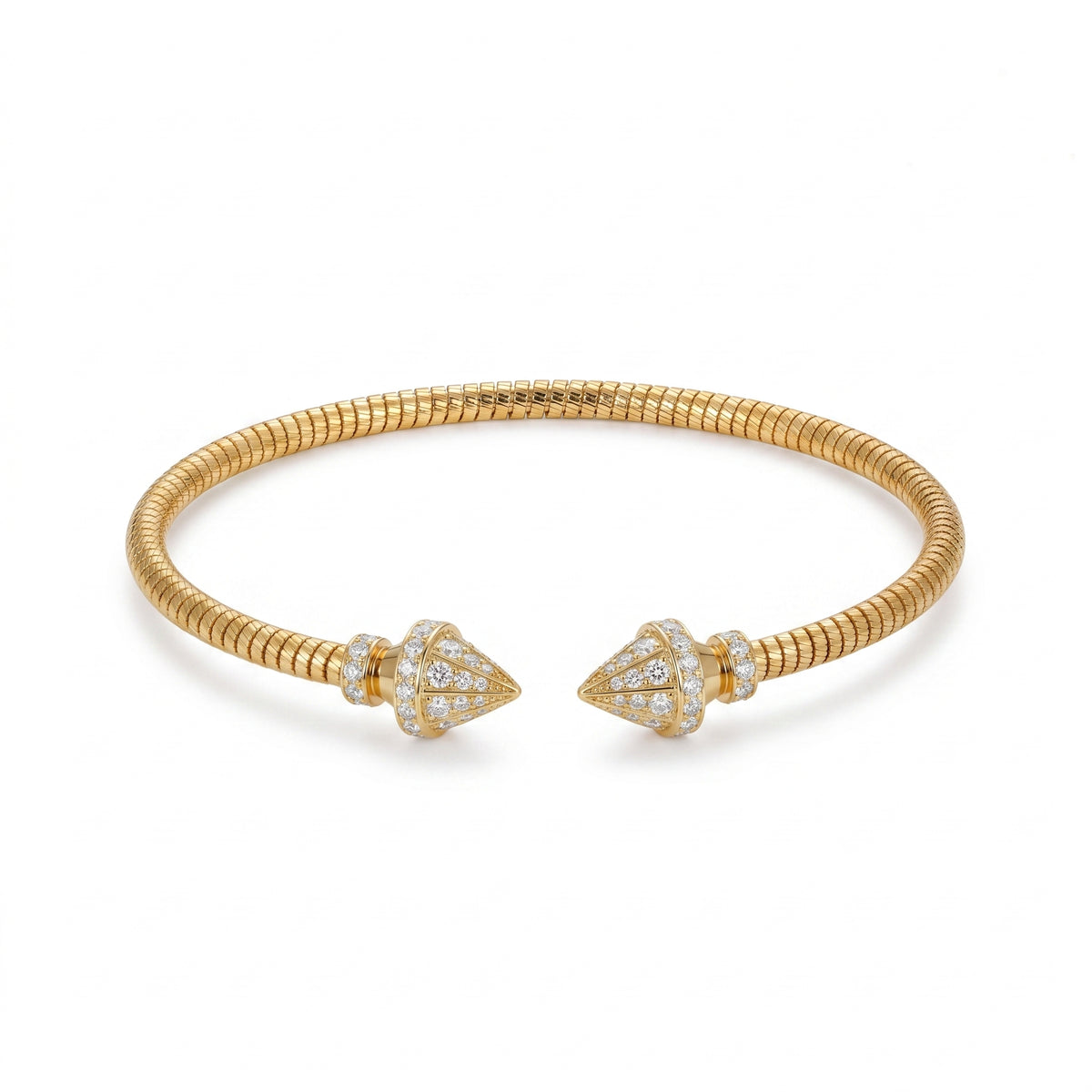 925 Silver-Plated 18K Gold Italian Snake Bone Texture Cone-Shaped Zircon Open Bracelet