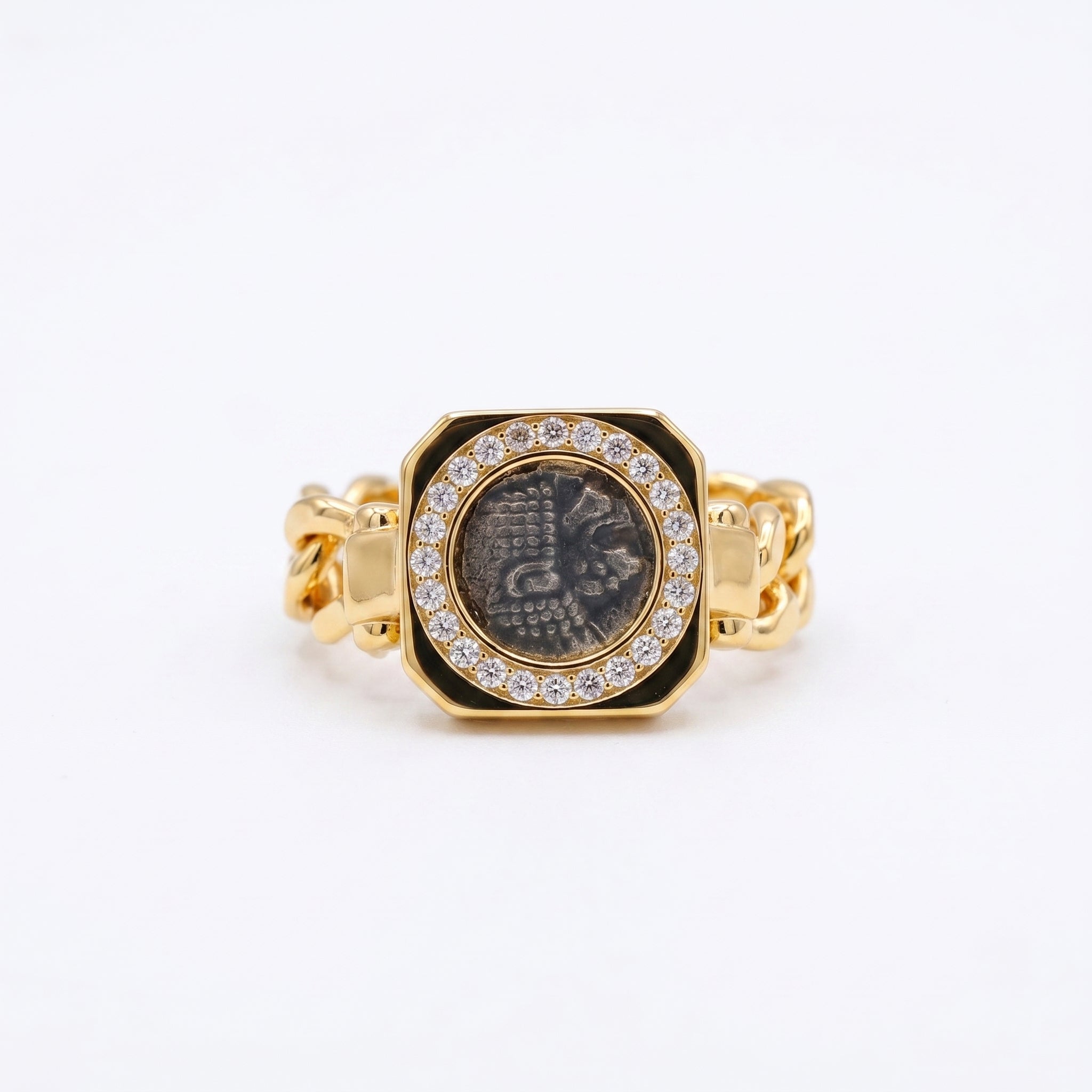 925 Silver Plated 18K Gold Italian Sugar Tower Chain Open Ring