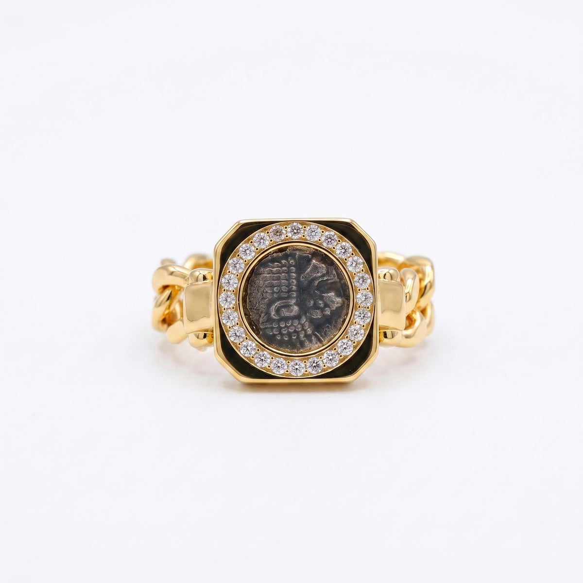925 Silver Plated 18K Gold Italian Sugar Tower Chain Open Ring