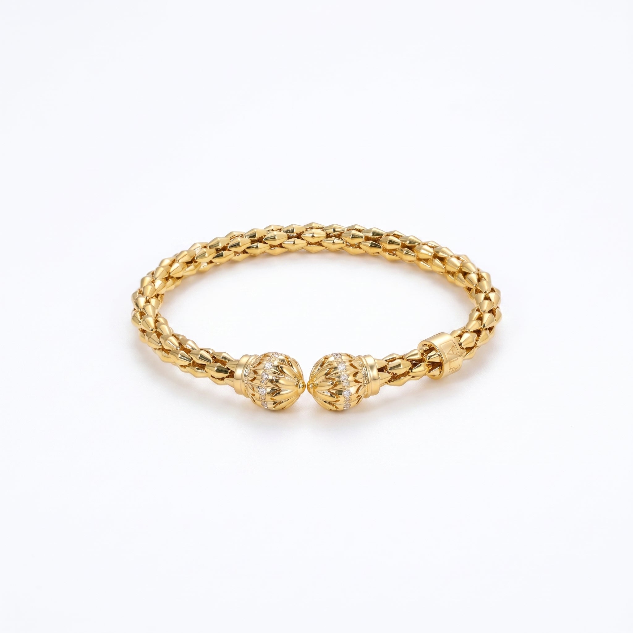 925 Silver-Plated 18K Gold Italian Wheat Ear Woven Zircon Open Bracelet