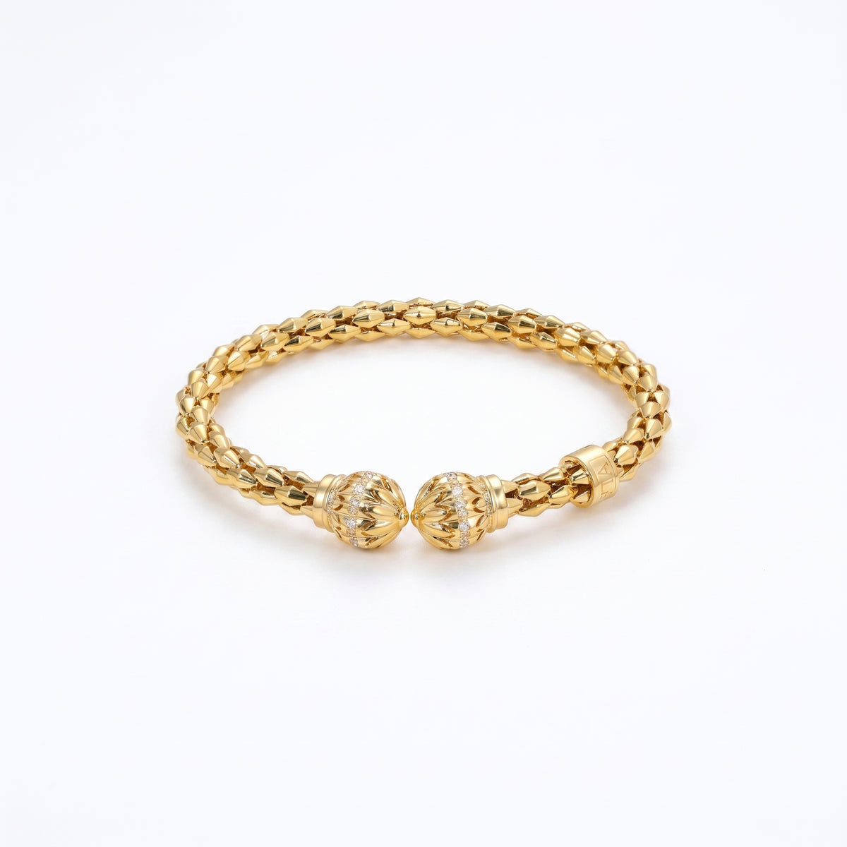925 Silver-Plated 18K Gold Italian Wheat Ear Woven Zircon Open Bracelet