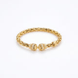 925 Silver-Plated 18K Gold Italian Wheat Ear Woven Zircon Open Bracelet