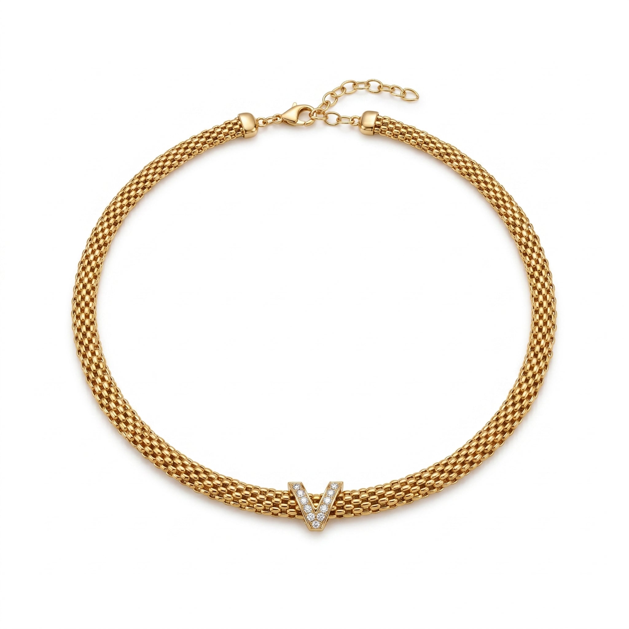 925 Silver Plated 18K Gold Italian Vera V Pavé Mesh Necklace