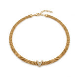 925 Silver Plated 18K Gold Italian Vera V Pavé Mesh Necklace