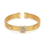 925 Silver-Plated 18K Gold Italian Antique Coin Zircon Vertical Pattern Open Bracelet