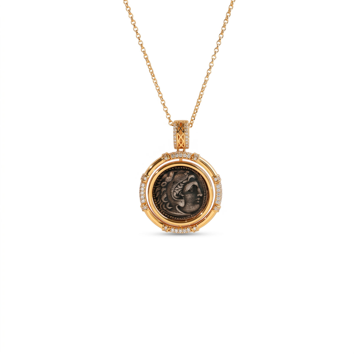 925 Silver Plated 18K Gold Italian Yide Hercules Diamond Pendant Necklace