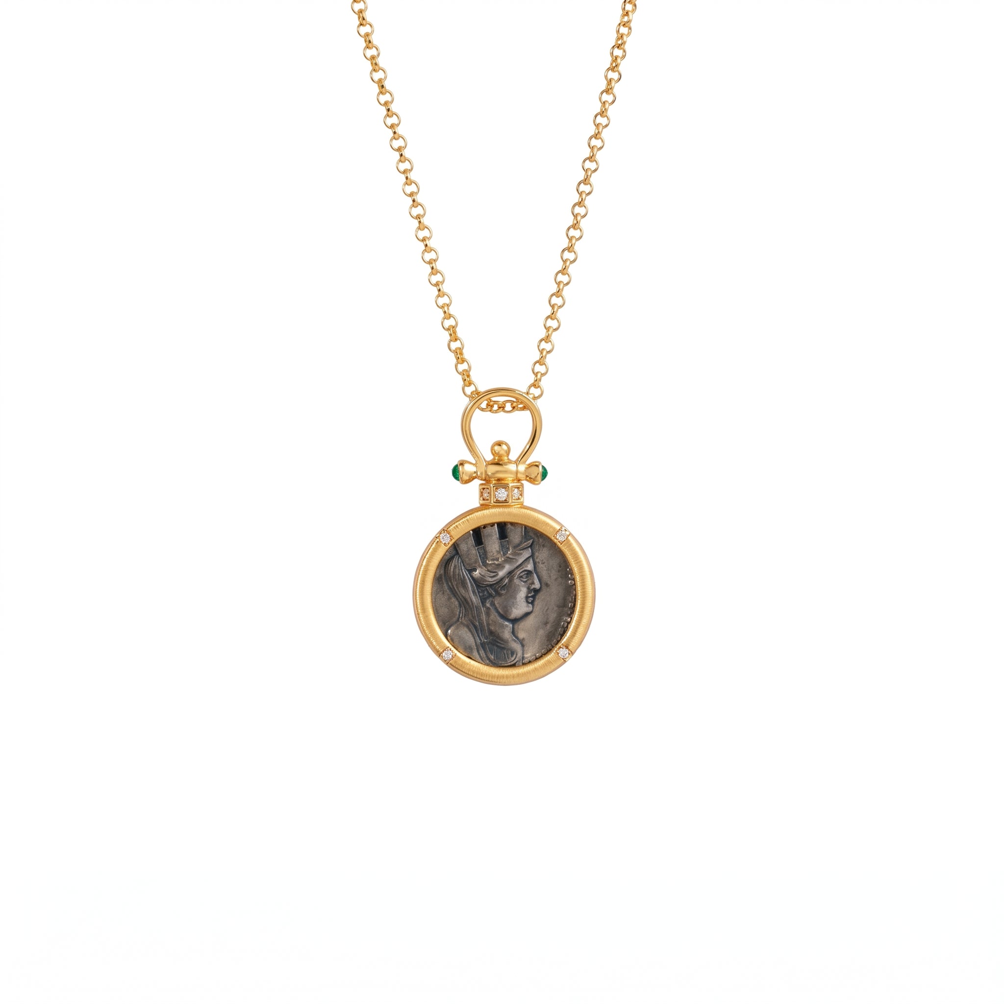 925 Silver Plated 18K Gold Italian Goddess of Fortune Brushed Pendant Necklace