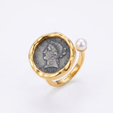 925 Silver Plated 18K Gold Italian Rock Pearl Open Ring
