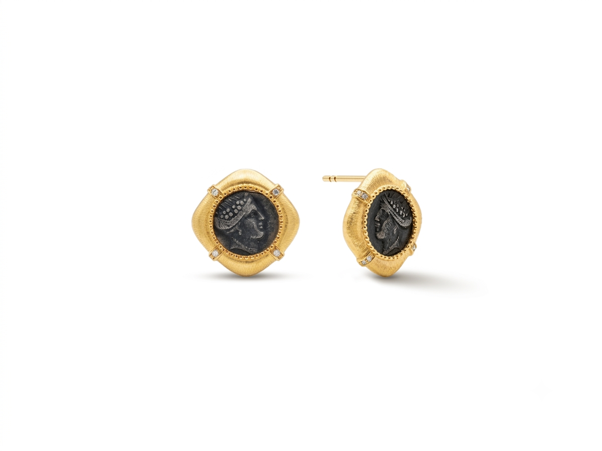 925 Silver Plated 18K Gold Italian Amazon Warrior Brushed Stud Earrings